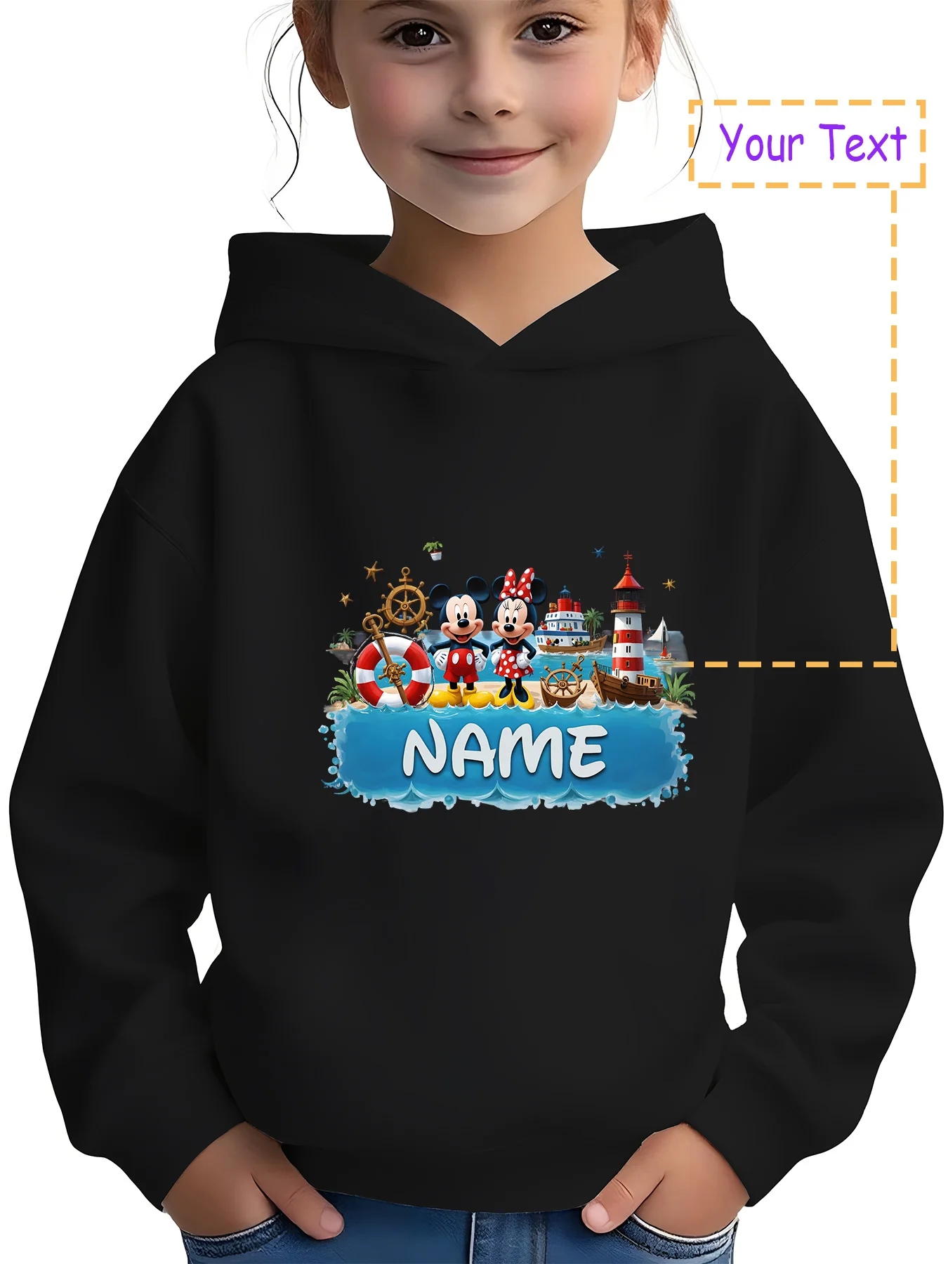 

MINISO Disney Coast Mickey and Minnie Hoodie - Mickey and Minnie Coast Vacation, lighthouse and lifebuoy elements, a must-have f