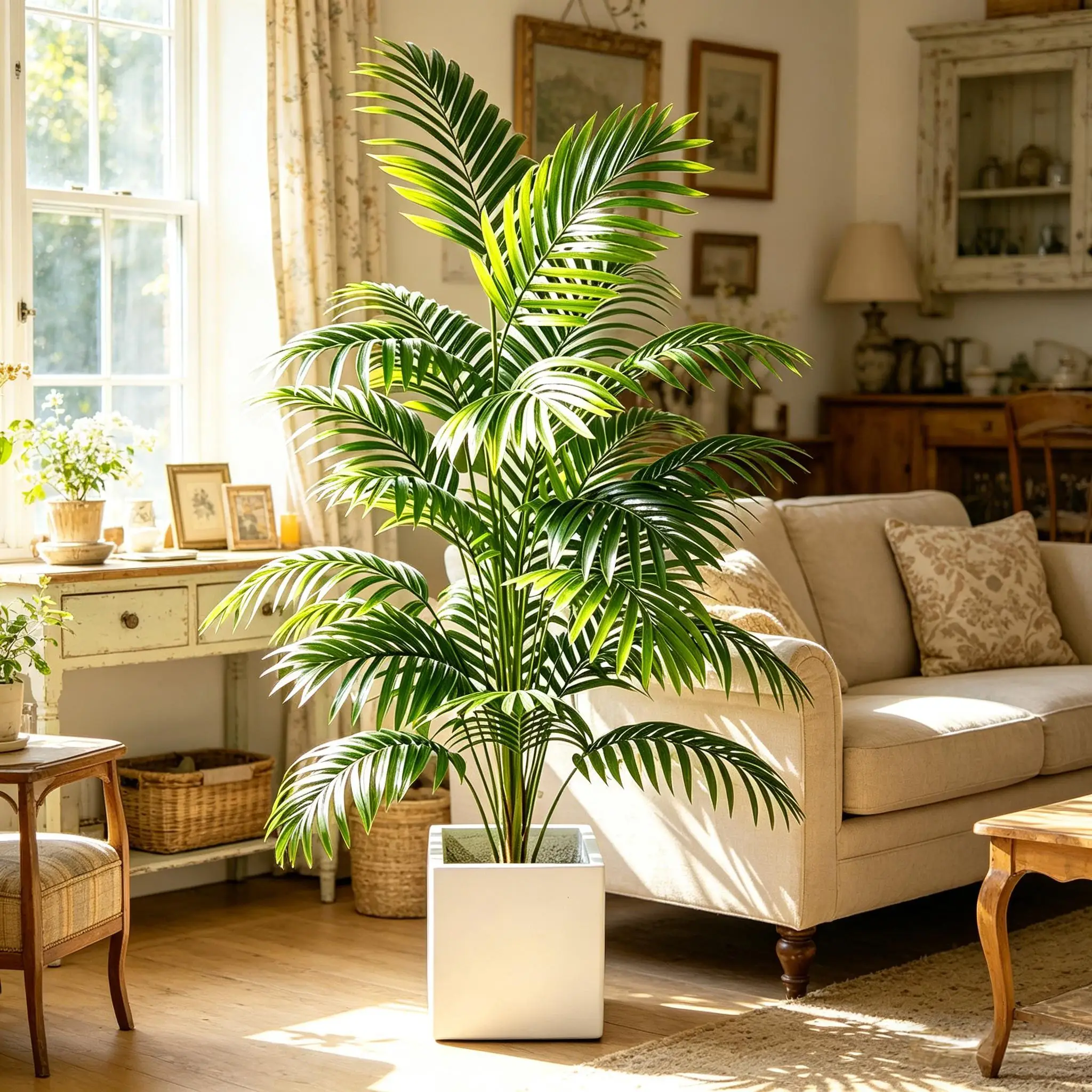 Bonsái Artificial de Palmera Areca en Maceta, Planta Artificial de Plástico Verde para Decoración de Interiores, Exteriores, Hogar, Jardín, Oficina, Fiestas