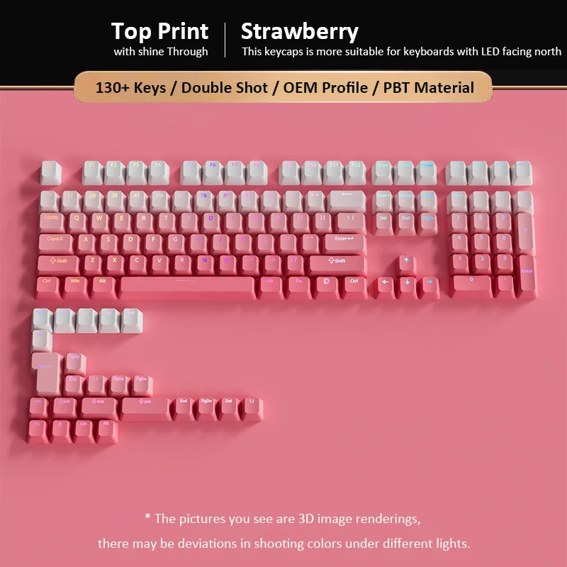 RGB-achtergrondverlichting Strawberry Top PrintKeycaps 130 toetsen OEM-profiel Shine Through PBT Double Shot Keycaps voor MX-schakelaars Toetsenborden
