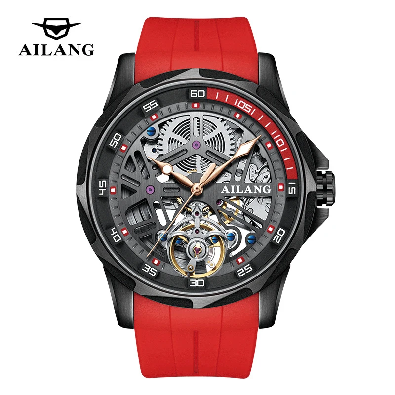 

AILANG брендовые спортивные механические часы мужские модные водонепроницаемые наручные часы со скелетом и турбийоном силиконовый ремешок автоматические часы мужские