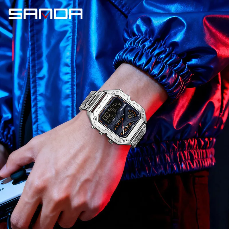 Sanda 6278 Top Men's Watch Waterproof Sports Outdoor Alarm Clock Men's Watch Multi Functional Square Fashion Electronic Watch