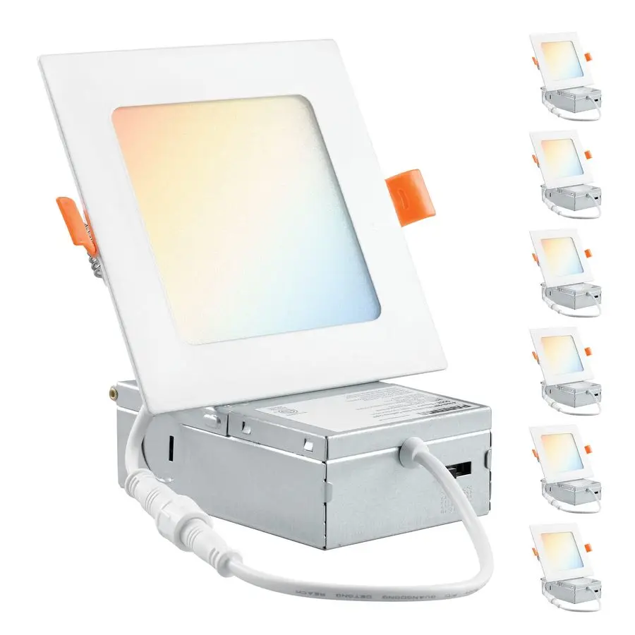 

Набор из 6 ультратонких квадратных светодиодных светильников 4 дюйма с возможностью выбора 5 цветов (2700K, 3000K, 3500K, 4000K, 5000K) и монтажной коробкой