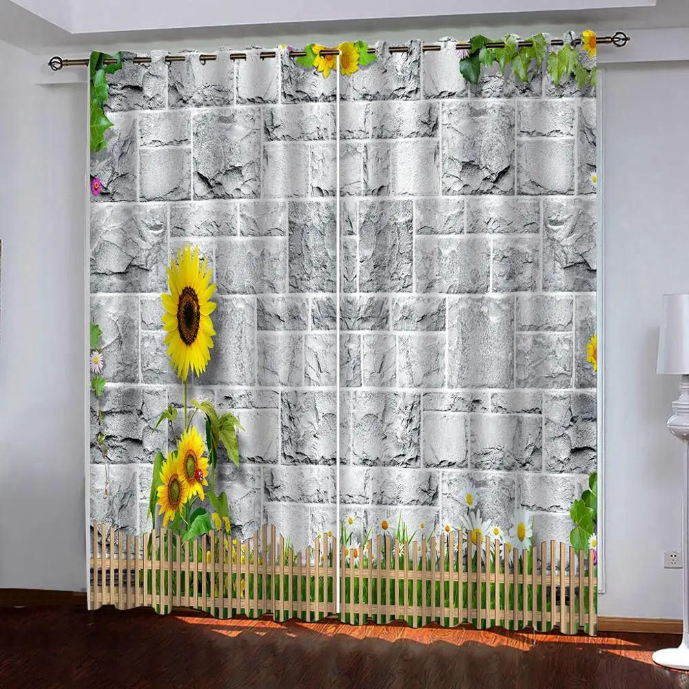 decorative curtains Gray wall flower railing print Chinese Customized 3D Blackout Curtains Living Room Bedroom Hotel Window