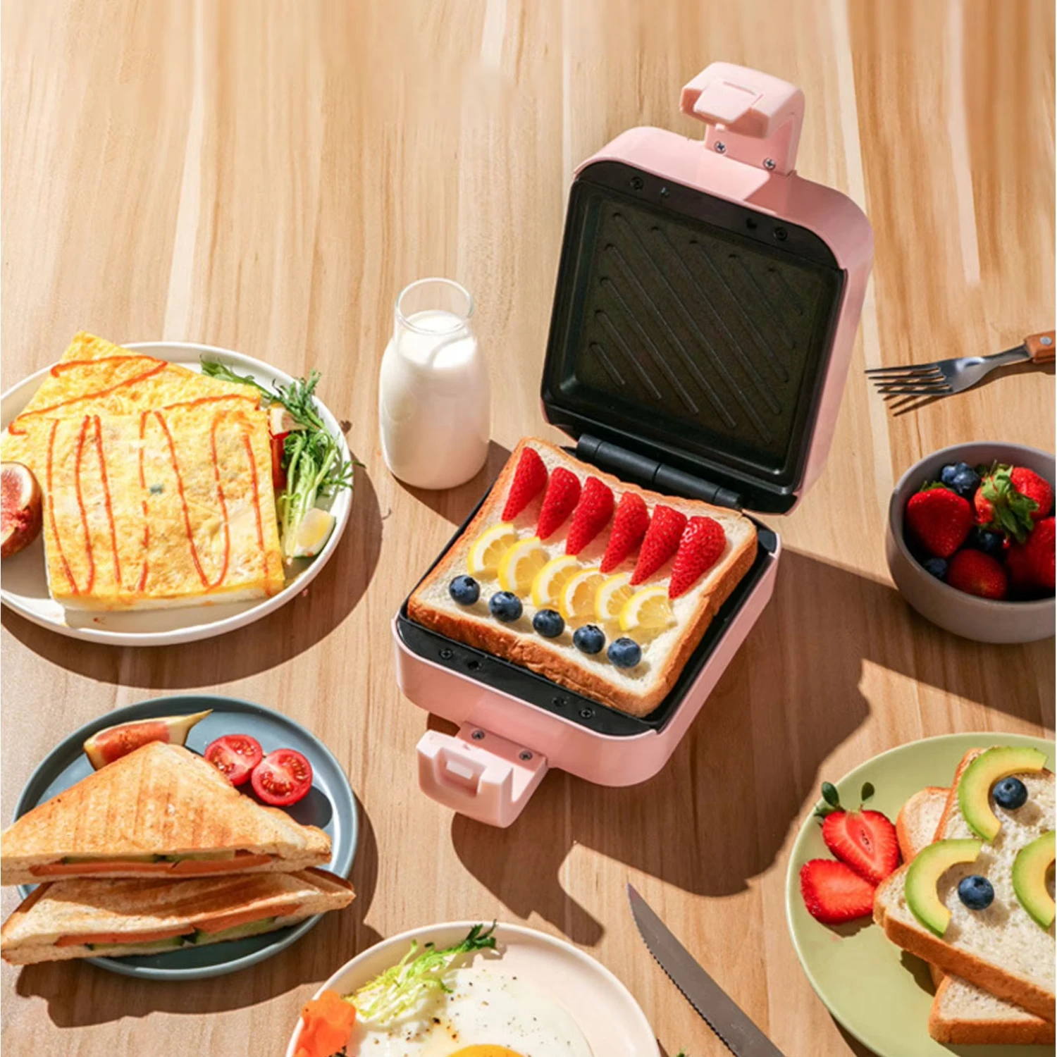 

Multifunction Sandwich Maker Fast Heating Toaster Breakfast Making Machine Kitchen Baking Pan Roast Meat Omelette