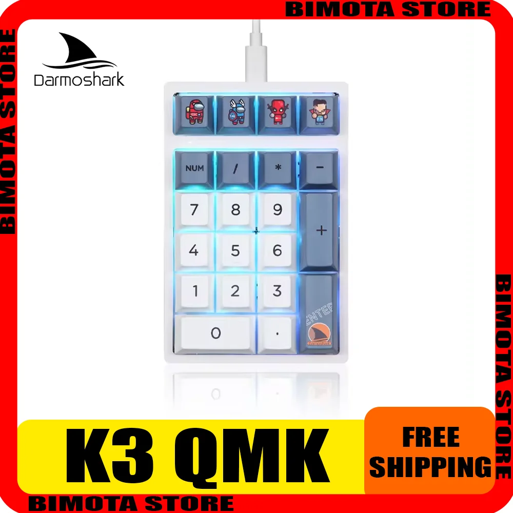 

Darmoshark Mini K3 QMK Numeric Mechanical RGB Wired Numpad Keypad 21 Key Keyboard Huano Switch Macro Drive For Computer Laptop