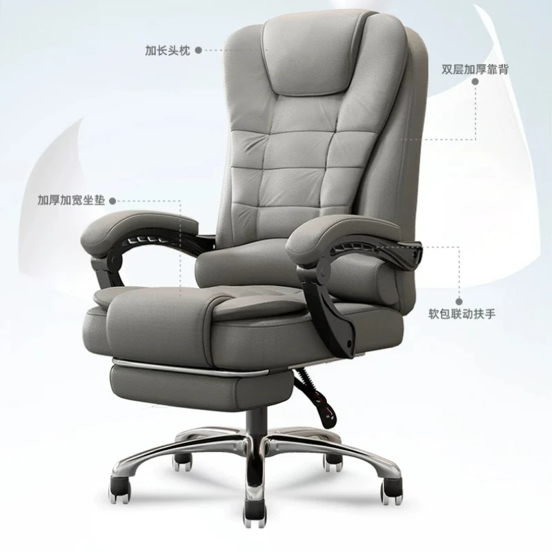 F*-Solid Back Grid Tufted Microfiber Leather Executive Office Chair With Retractable Footrest, Swivel Adjustable Seat Height*-