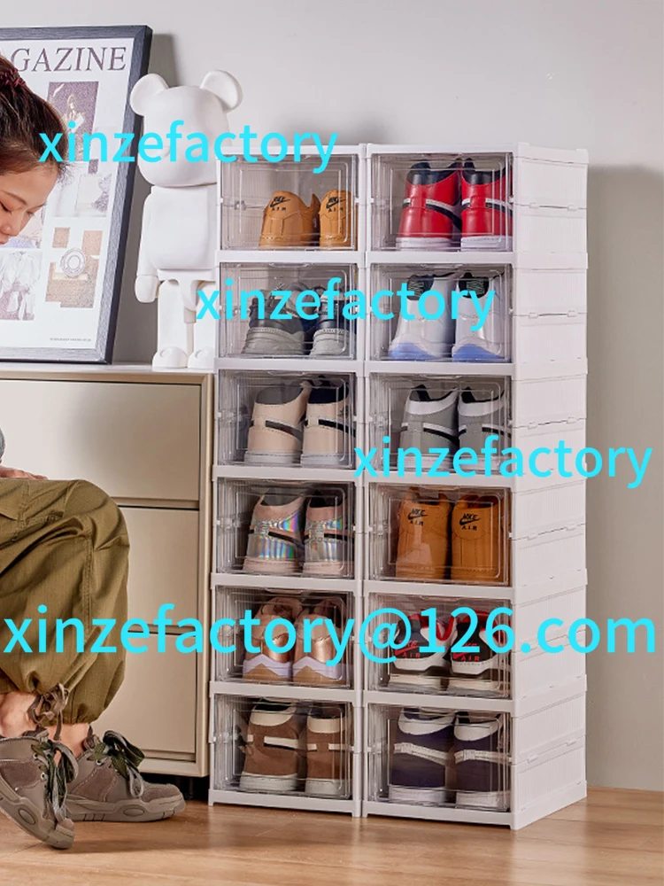 

Customizable 3/6 Layers Foldable Shoes Storage Box Transparent Sneaker Shoes Box Stackable Dustproof Cabinet Shoe Organizers Rac