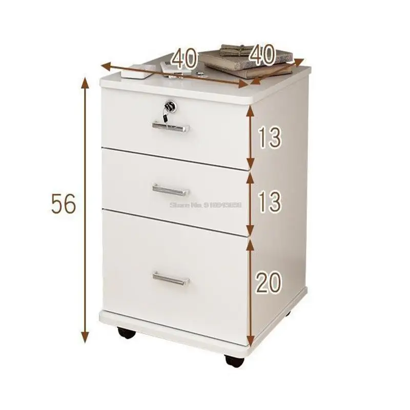 Floor Stand Wheel Design Movable File Organizer Office Supplies 3 Drawer Wooden Office Cabinet File Storage Cabinet with Lock