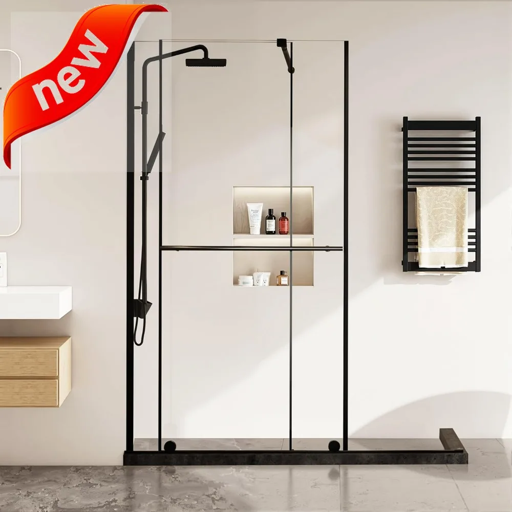 Ducha empotrada moderna de 60 x 72 Puerta corrediza individual sem marco con vidrio templado transparente de 1/4 (6 mm) y soporte