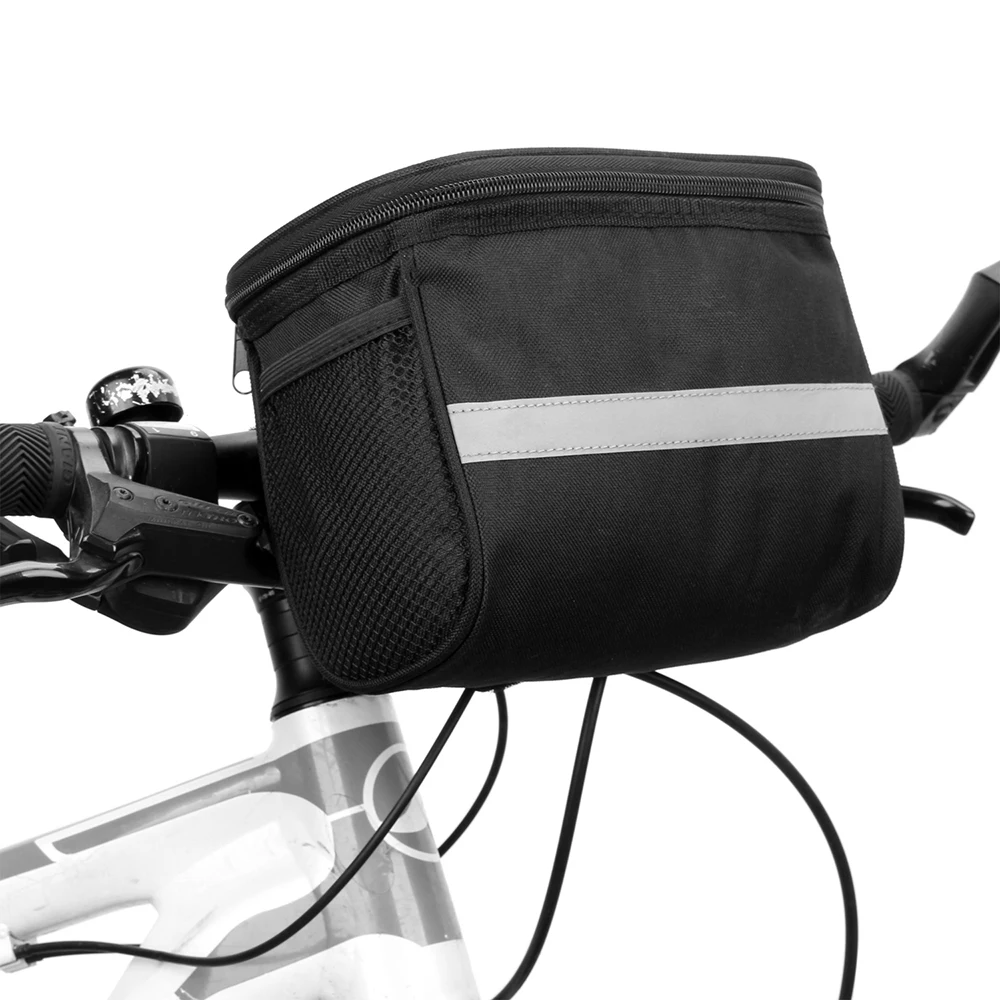 Cycle Bike Bicycle Insulated Front Bag MTB Bike Handlebar Bag Basket Pannier Cooler Bag with Reflective Strip 600D