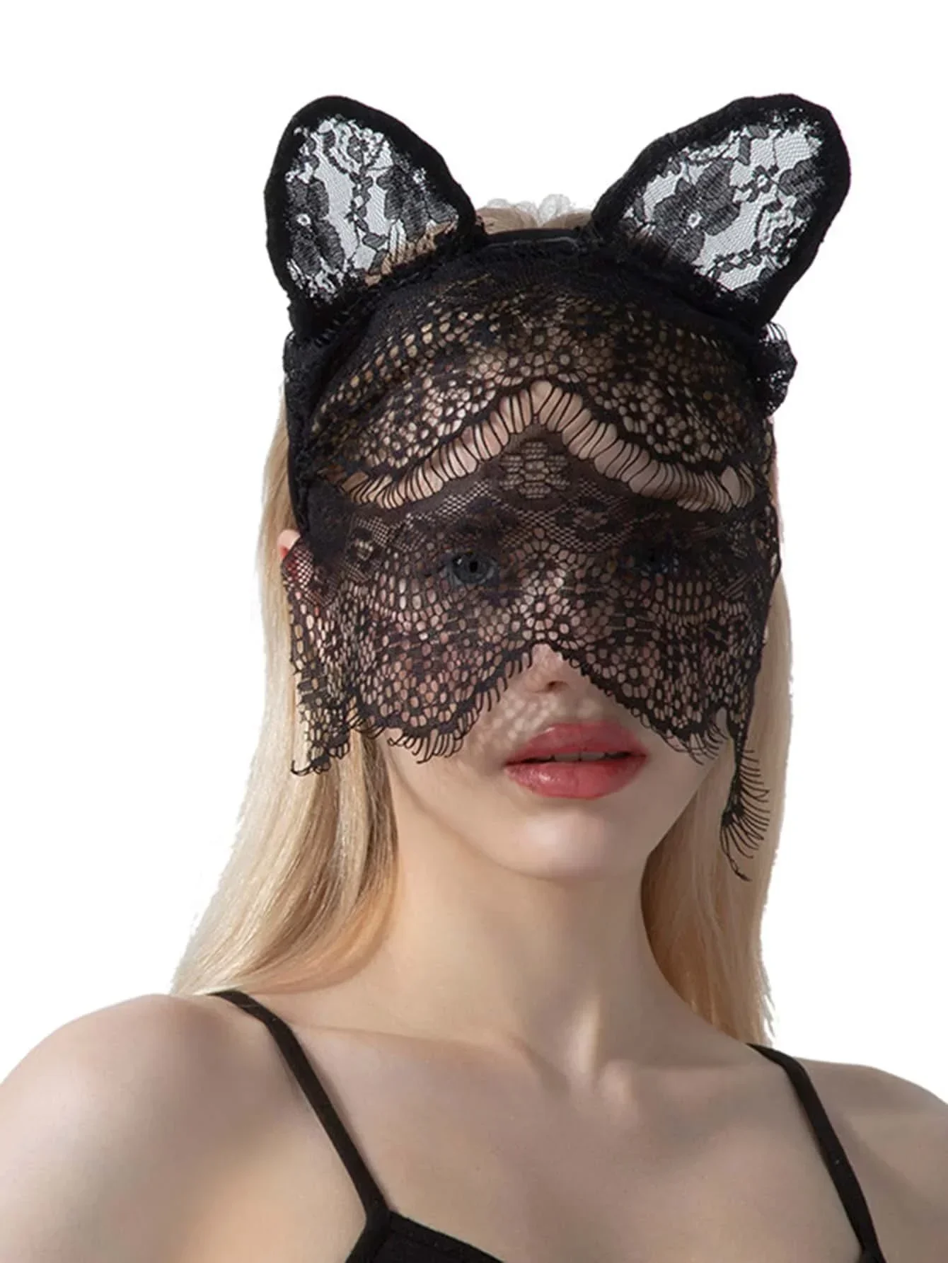 Masque en dentelle Sexy pour Cosplay d'halloween, masque œil de chat pour femmes, accessoires de fête de mascarade, accessoires de Costume, masque demi-visage