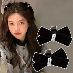 Black Red Velvet Bow Small Hair Claw Clip Women Girls Sweet Princess Grab Clip Headdress Hair Side Clip Hair Styling Accessories