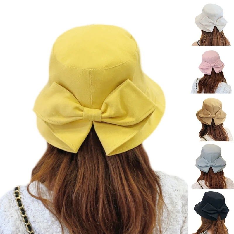 Fashion Back Slit Bow Hat Fisherman Hat Solid Color Basin Hat Bucket Hat Face Small Casual Hat Wild Go out Foldable