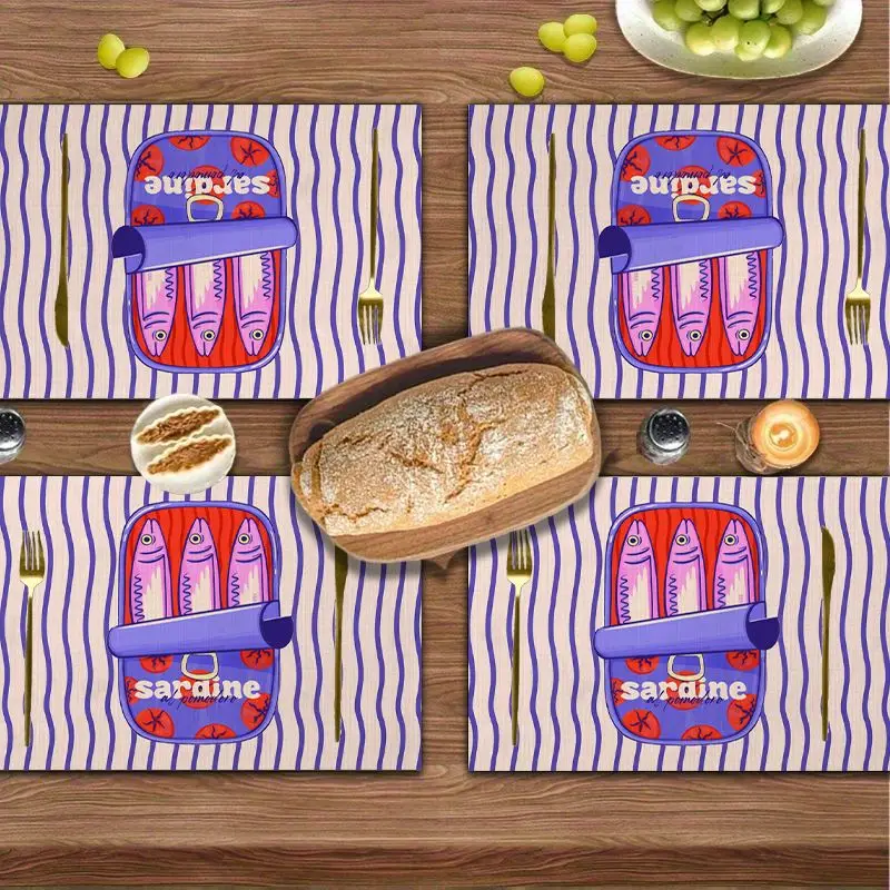 4Pcs, Purple Wave-Striped Sardine Placemats, the Best Placemats, Washable, Suitable for Holiday Parties, Home Decor, Kitchen Countertops, Rectangular Dining Rooms, Make Your Dining Room and Kitchen More Beautiful, a Birthday Gift and Housewarming Party Gift for Family and Friends