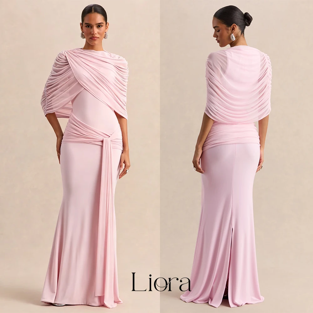 Liora Maßgeschneidertes Elegantes Meerjungfrau-Abendkleid mit Drapiertem Abnehmbarem Umhang Ärmelloses Bodycon Maxikleid für Hochzeit und Partys