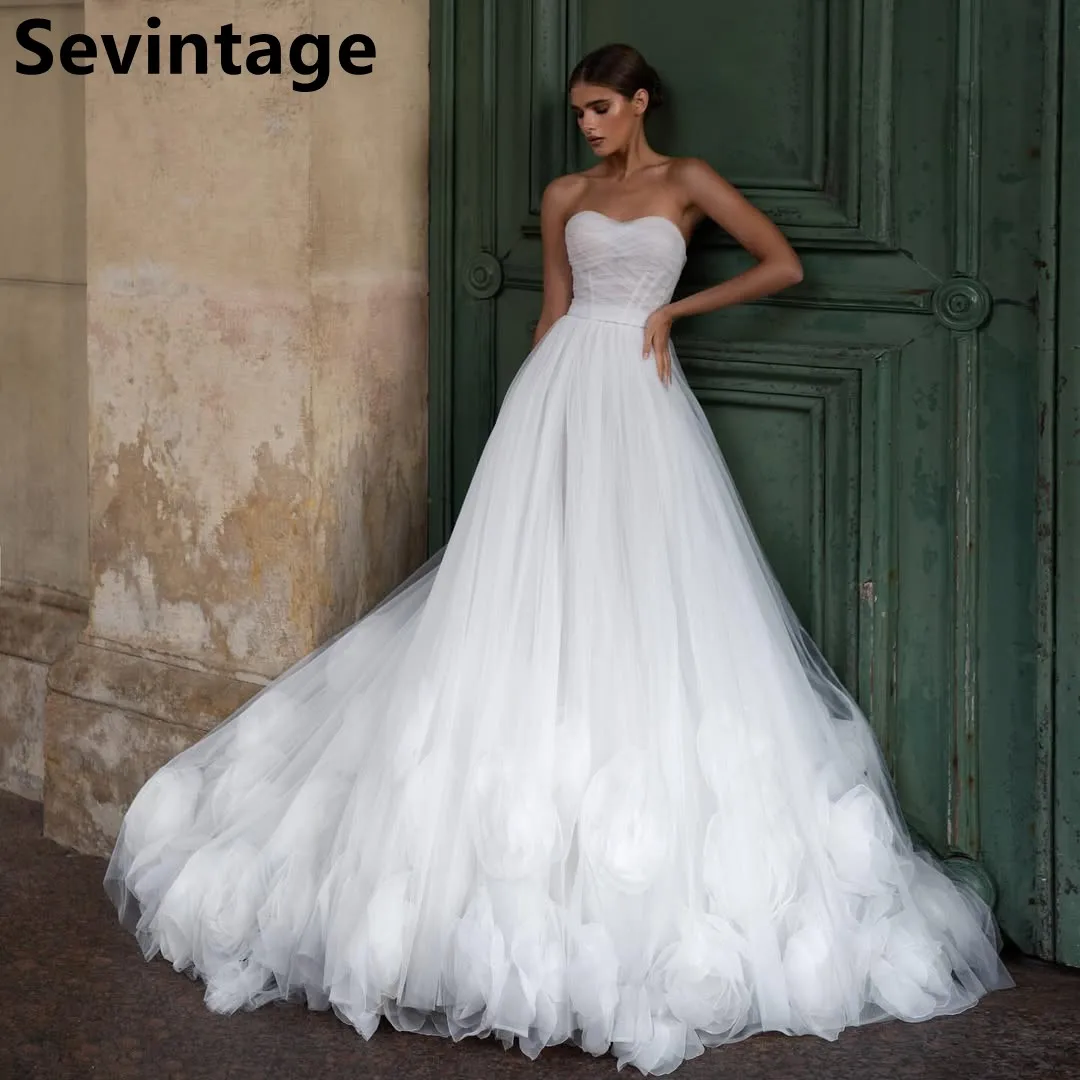 

Sevintage 2025 Princess Sweetheart Wedding Dress Flowers Floor Length A Line Bridal Gown vestidos de novia Customized