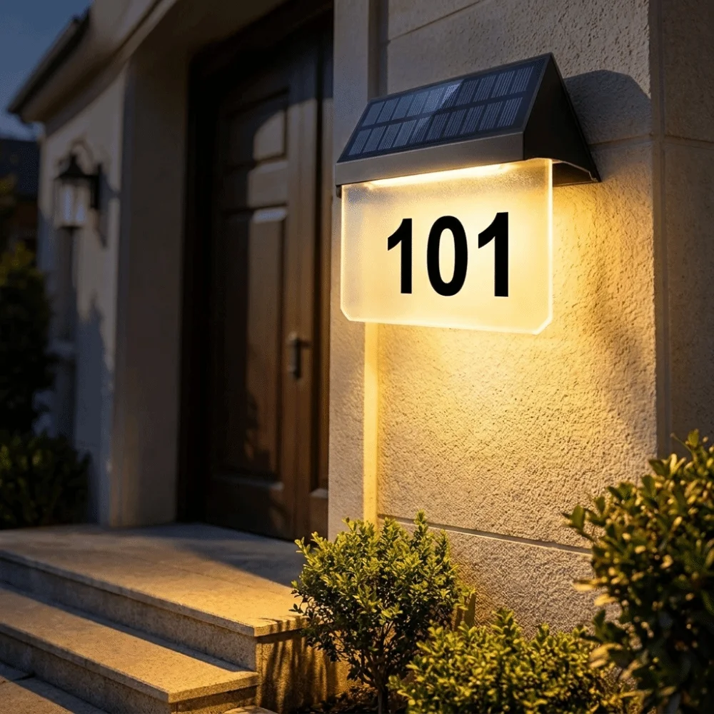 IP65 Waterproof Solar House Number Light Sturdy Outer Casing High-Transmittance Lampshade Outdoor Address Sign Lamp Auto On Off