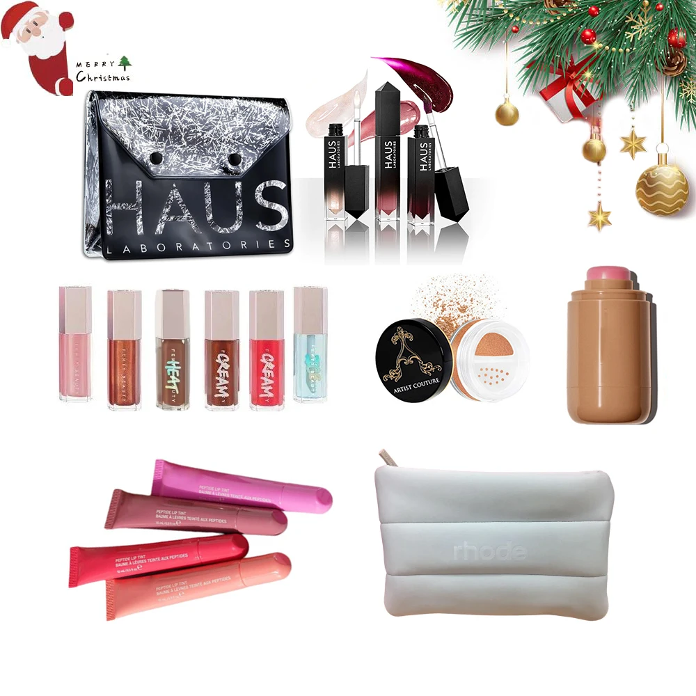 Christmas Makeup Gift Set High Shine Moisturizing Lip Gloss collection Pocket Blush Stick Multi-Functional with Makeup Bag