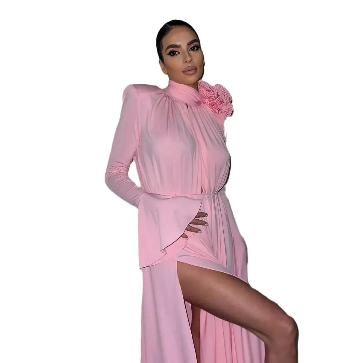 with Women's High-end Dress Hollowed Out Deep v Neck Hanging Dress Pleated and Draped Three-dimensional Flower Long Skirt Women - view 5