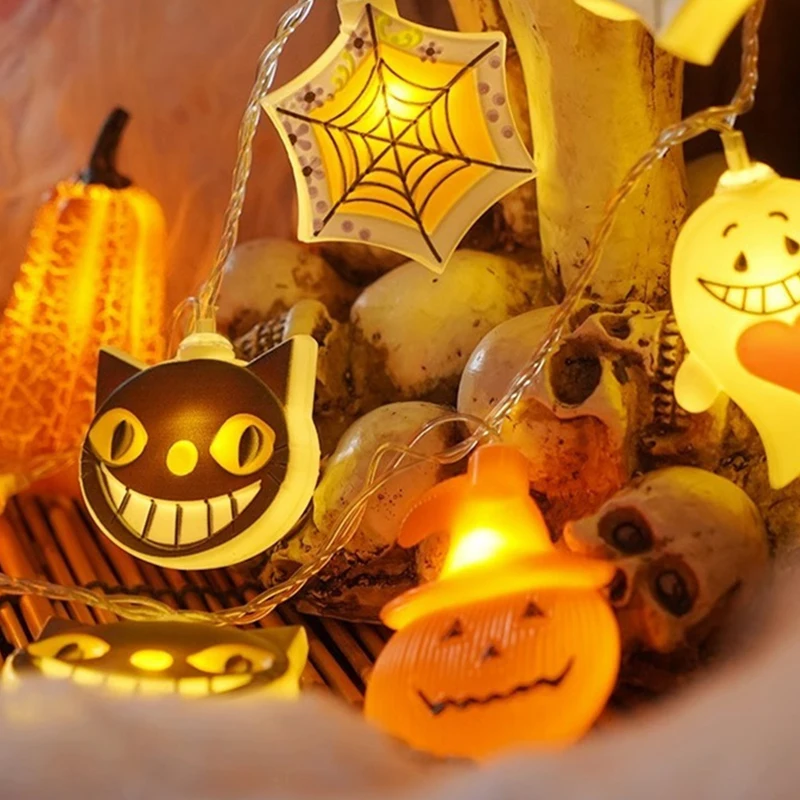 Halloween LED String Lights Pumpkin Ghost Spider Web Hanging Lamp Halloween Party Home Indoor Outdoor Decoration Battery Powered