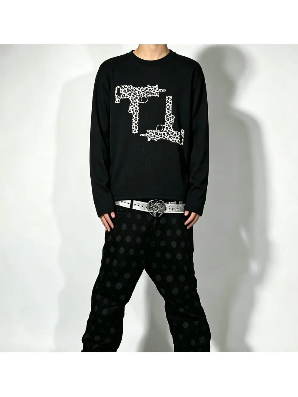 New autumn American retro hip-hop punk leopard print waffle fabric long sleeved top casual street trend niche subculture unisex