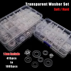 415/1085pcs M2 M2.5 M3 M4 M5 M6 M8 M10 M12 Plastic PVC Transparent Clear Flat Washer Plain Spacer Insulation Gasket Ring Kit Box