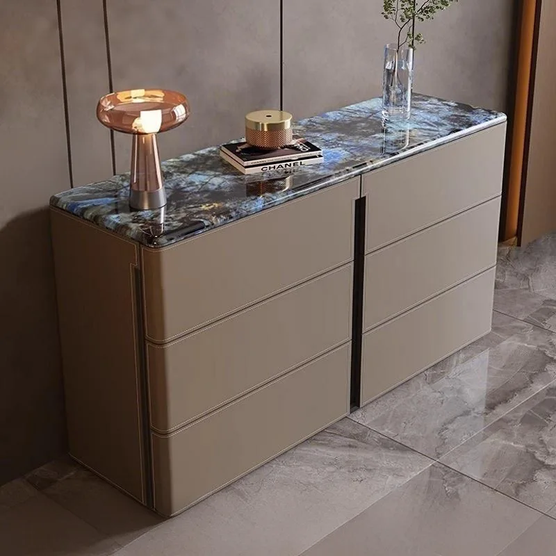 

Light luxury marble saddle leather dining side storage locker Shoerack shoe rack Shoes organizer Crack shelves Dresser Cabinets