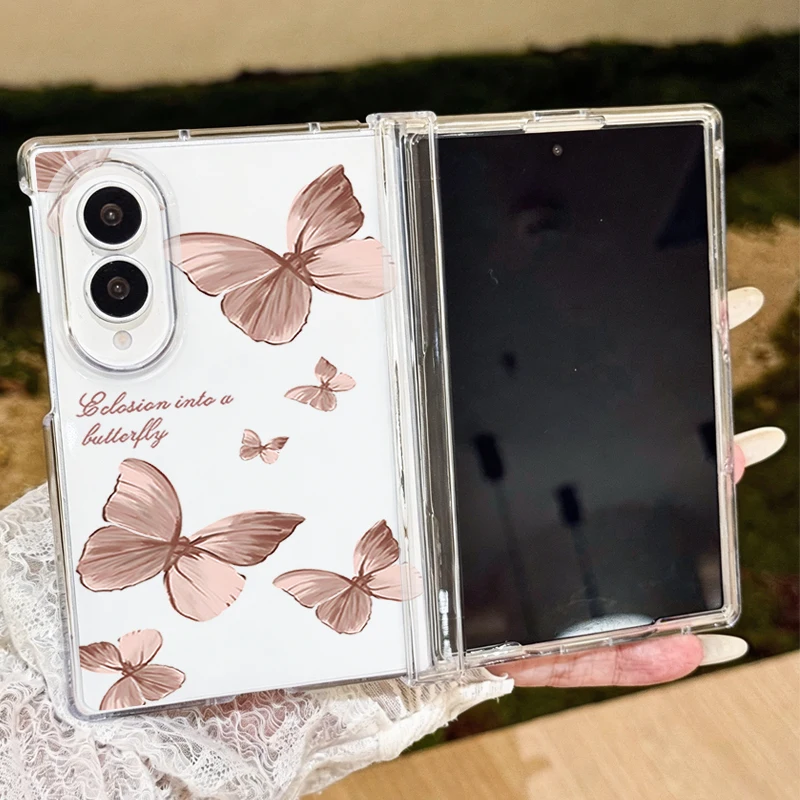 Retro Butterfly Pattern Folding Phone Case For Samsung Galaxy Z Fold 8 Ultra 8 7 6 5 Shockproof Hard Cover For Samsung Z Fold8