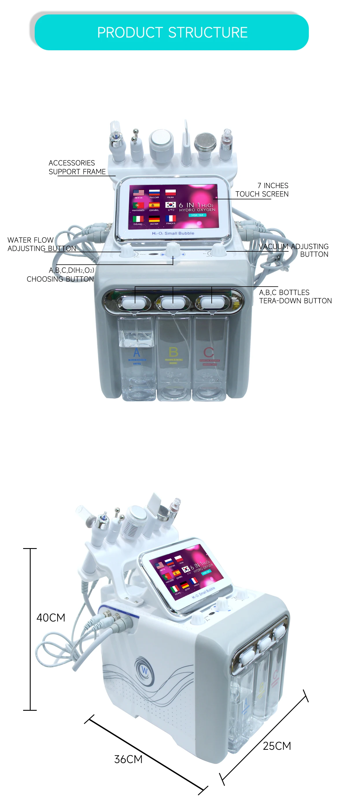 MEISIKANG 6 in 1 RF Hydro Oxygen Aqua Microdermabrasion Skin Cleaning Device Hydro  Deep Cleansing Machines