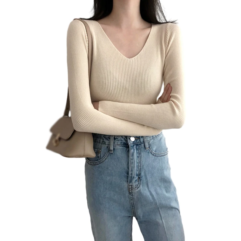 Women's Bottoming Shirt Knitted Long Sleeves Solid Colour Spring  Woman clothes tops woman 2024