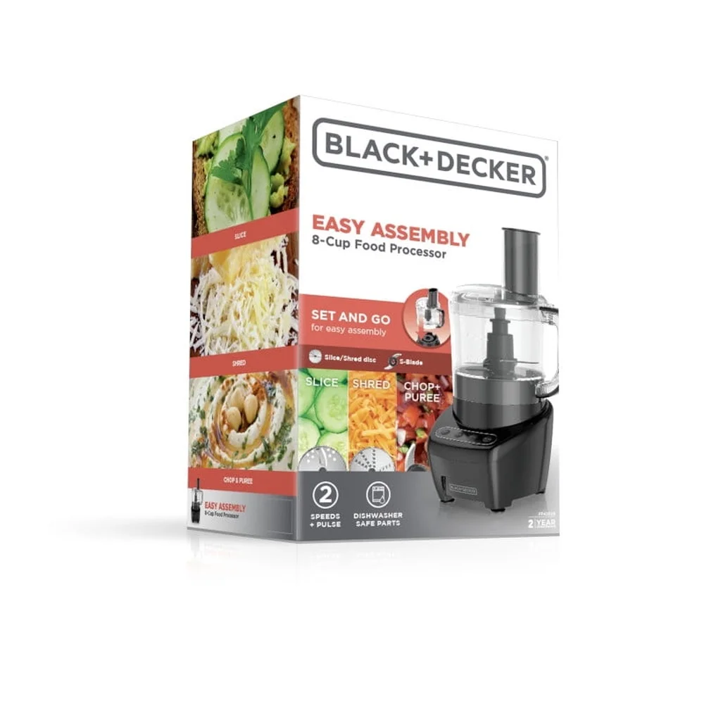 簡単組み立て 8カップフードプロセッサー Sブレードとリバーシブルディスク付き チョッピング シュレッディング スライス 食器洗い機対応部品 450Wモーター