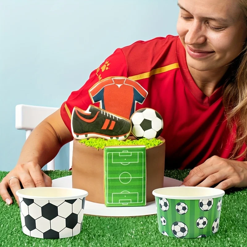 

10Pcs Soccer Party Cups and Bowls, Disposable Paper Tableware Set, Snack Serving for Birthday Baby Shower Sports Theme