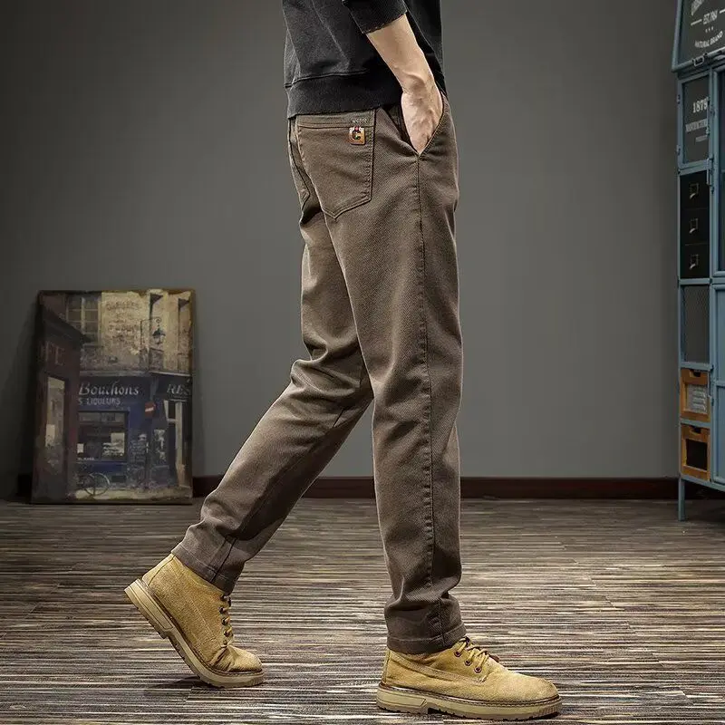 

Высококачественные лоскутные брюки цвета хаки для спецодежды, мужские свободные повседневные брюки с манжетами на подкладке Haome, модные осенне-зимние брюки