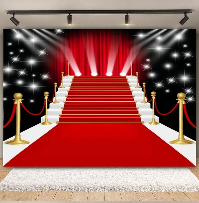 VIP Red Carpet Stage Backdrop for Photography Movie Night Film Celebrity Party Celebration Birthday Party Photo Background Props