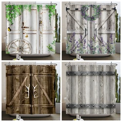 Retro Wood Door Shower Curtain Farmhouse Country Vintage Farm Barn Wooden Waterproof Polyester Shower Curtain for Bathroom Decor