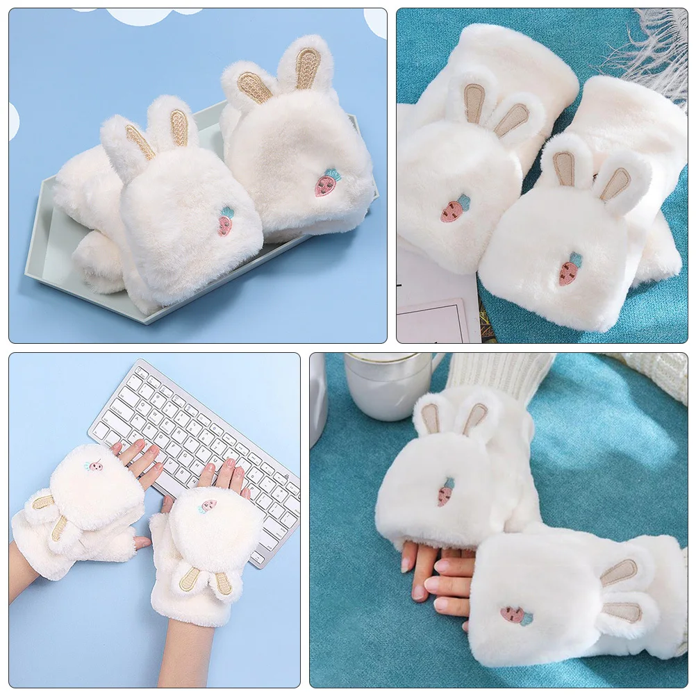 1 زوج دافئ أرنب الأذن أصابع أقل قفازات الشتاء حماة اليد يندبروف لطيف الكرتون قفازات للنساء ركوب الدراجات