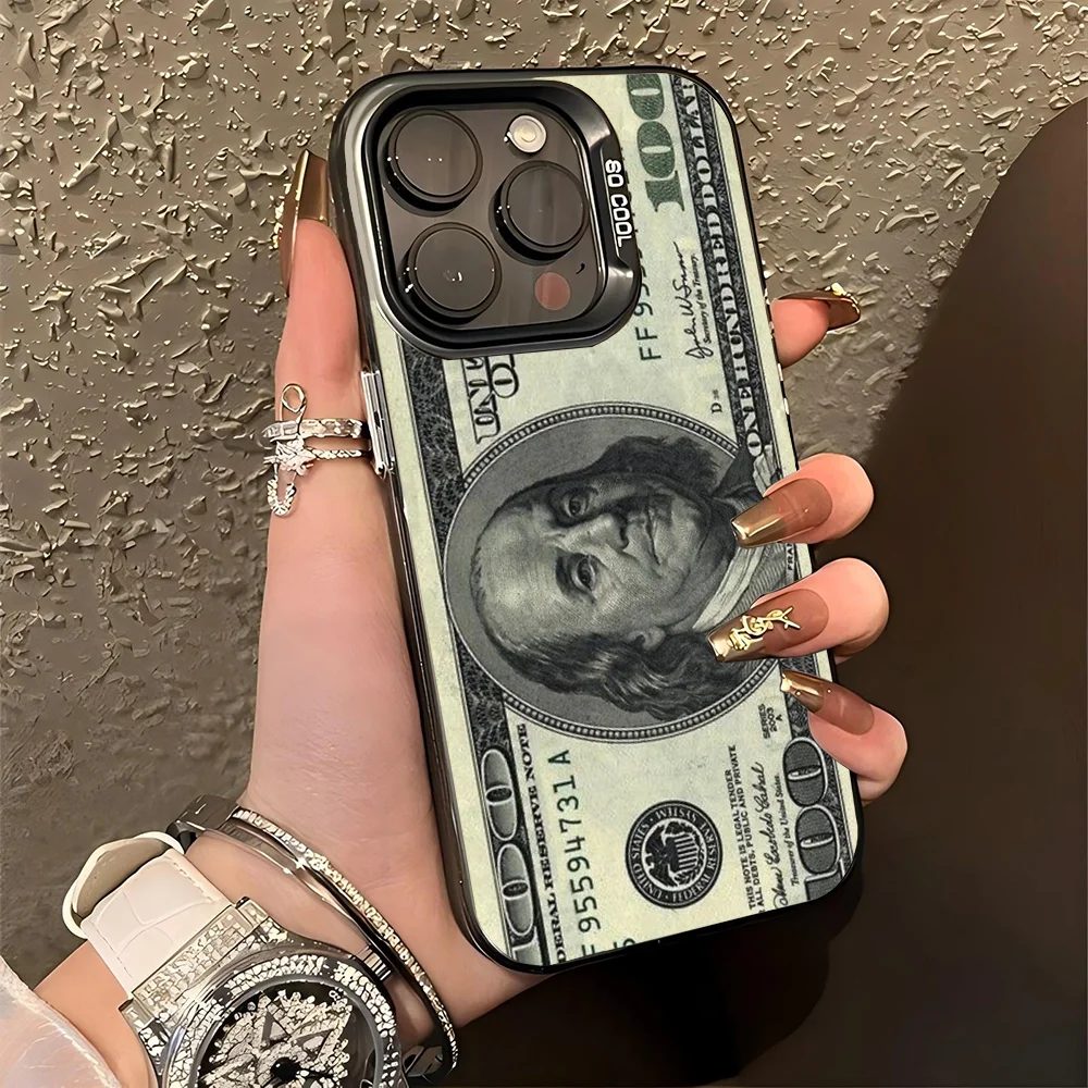 Dollars Money Phone Case IMD Color Silver Shell For IPhone 16 15 14 13 12 11 Pro Max Plus