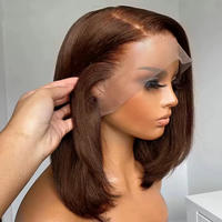 220 Density Full Frontal 13x4 HD Transparent Lace #4 Chocolate Brown Straight Short Bob Wig Human Hair Wigs Pre Plucked Wig