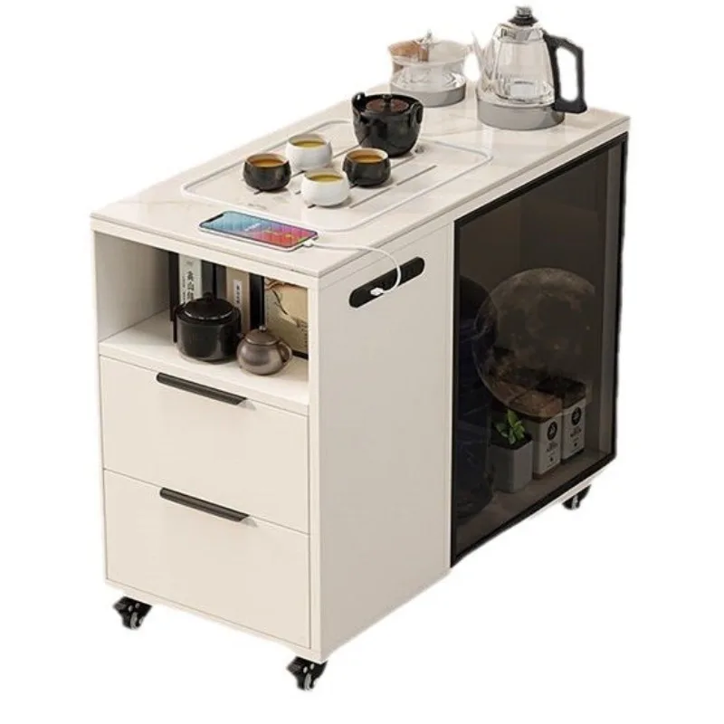 

Mobile tea table side table sofa side cabinet small table household modern simple boiling water integrated solid wood rock board