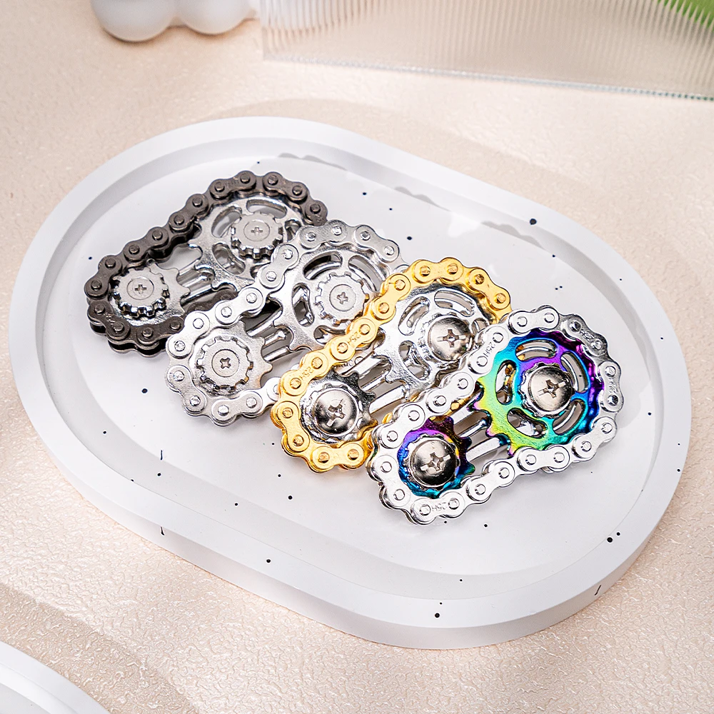 Nuevo Spinner de Dedo con Piñones y Volante, Antiestrés y para la Ansiedad, de Metal con Diseño de Cadenas de Bicicleta, EDC, Juguetes Fidget para Adultos