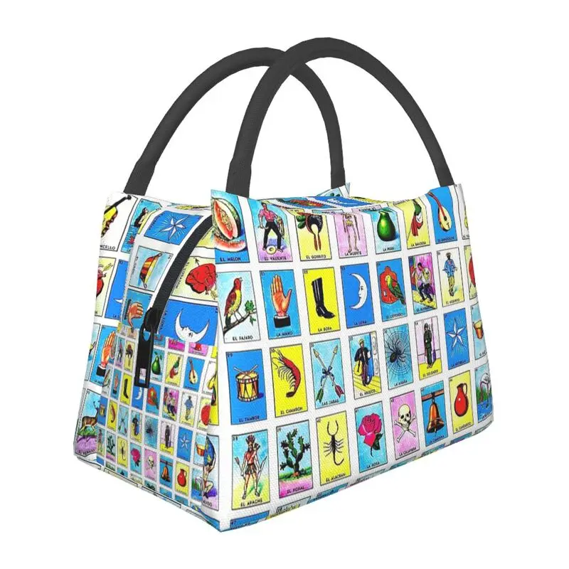 

Loteria Card Mexican Bingo Lottery Insulated Lunch Tote Bag for Women Resuable Cooler Thermal Bento Box Work Travel