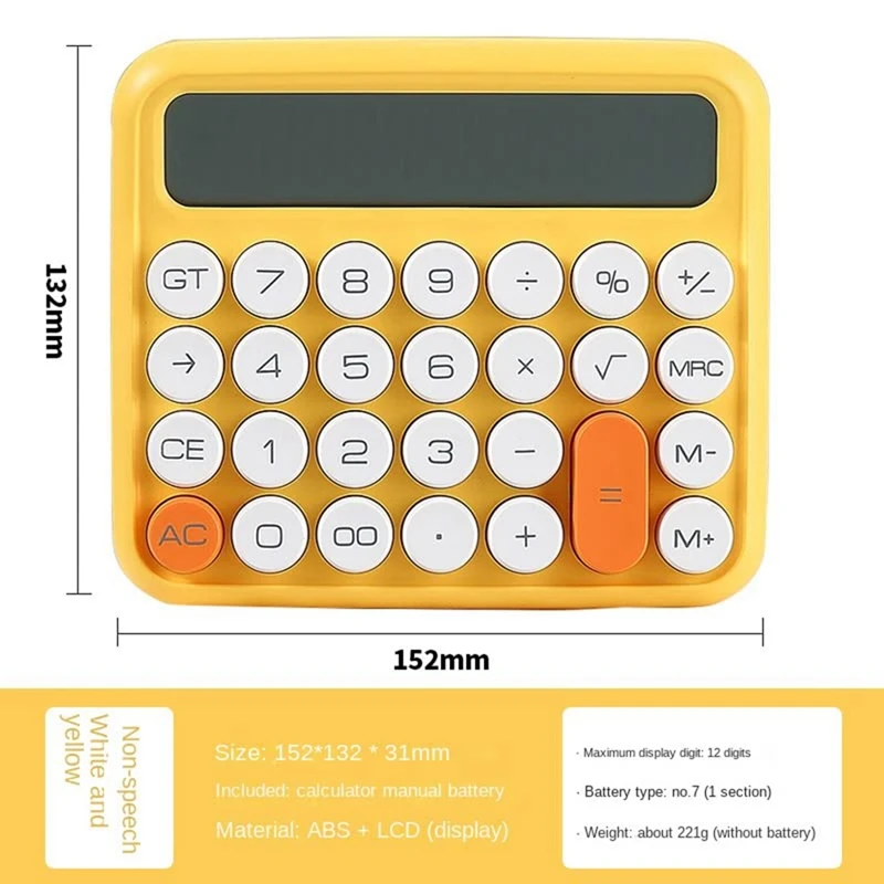 Desktop interruptor mecânico calculadora, grande display LCD, botão grande, financeiro, bege, 12 dígitos