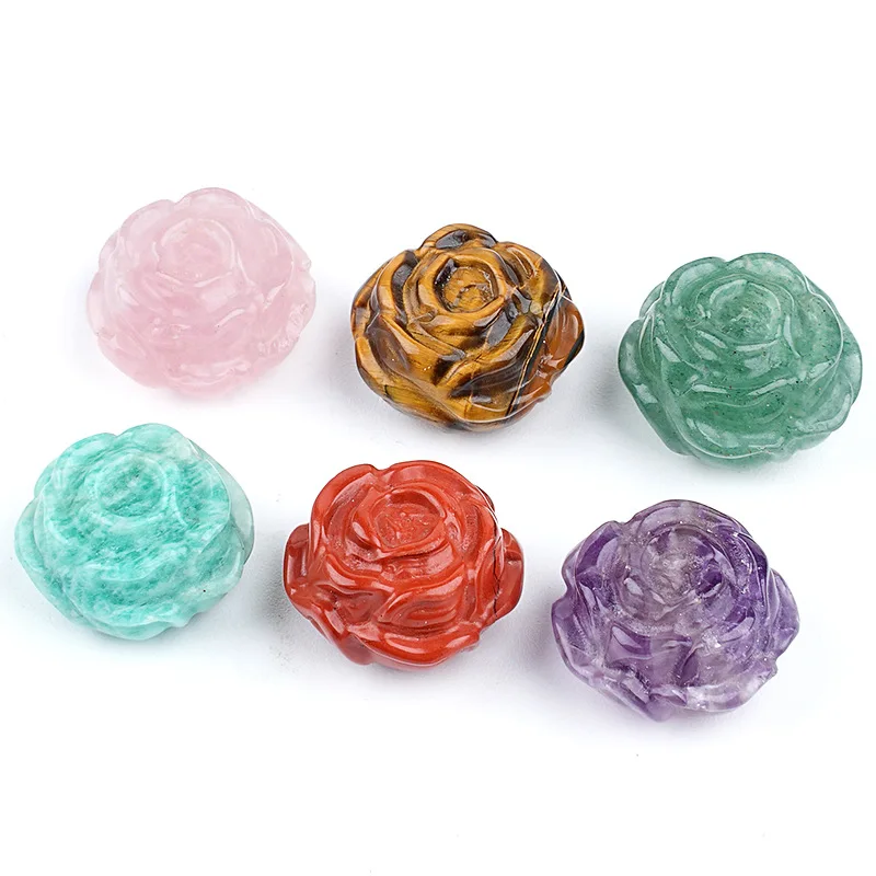 1pc 20mm Natural Stone Rose Statue Crafts Cute Figurine Amethyst Tiger Eye Crystal Home Decorations Ornament Gifts