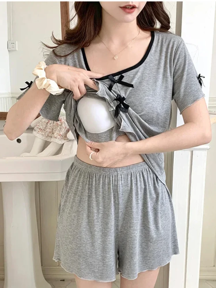 

M-2XL женский пижамный комплект из ледяного шелка, нагрудник, топы и шорты с короткими рукавами, одежда для сна, домашняя одежда, корейская простая однотонная одежда для дома