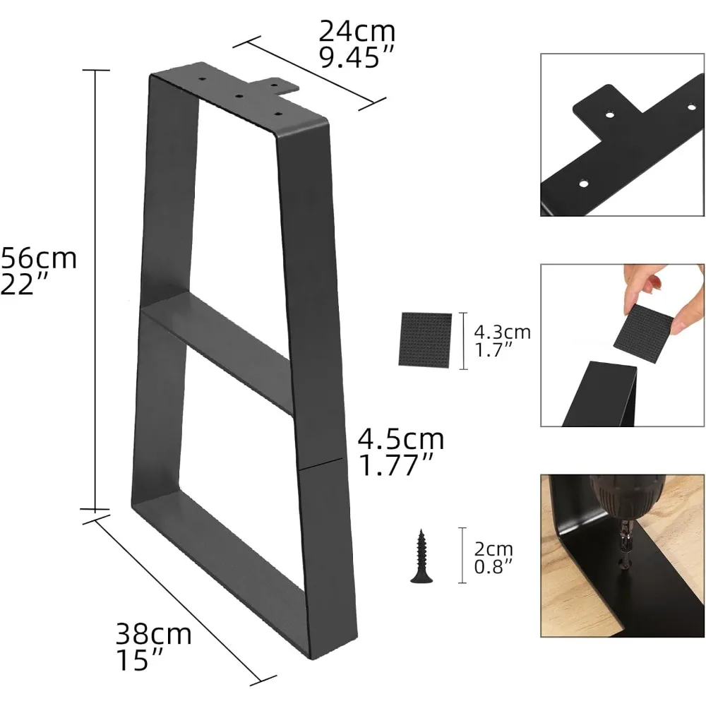 أرجل طاولة معدنية بطول 22 بوصة، أرجل طاولة قهوة شبه منحرف، مجموعة أقدام مكتب معدنية صناعية مكونة من أثاث منزلي من منتصف القرن P