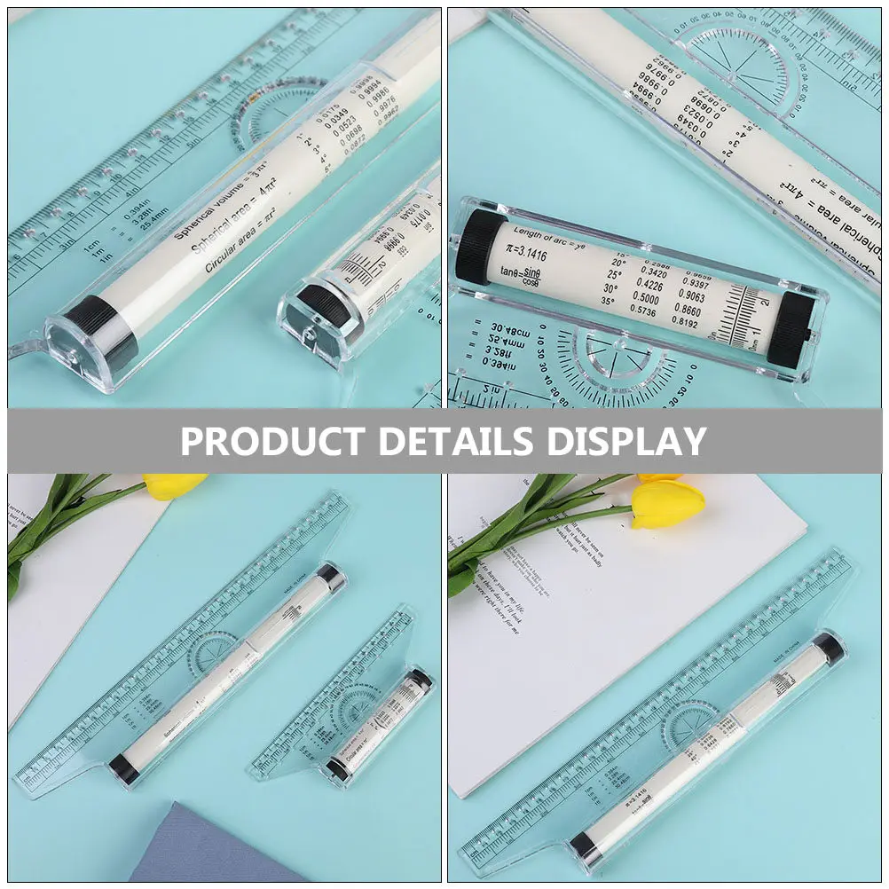 Rolling Ruler for Drawing Design Multi-Purpose Plastic Measuring Ruler with Protractor Circle Template Angle Measurement