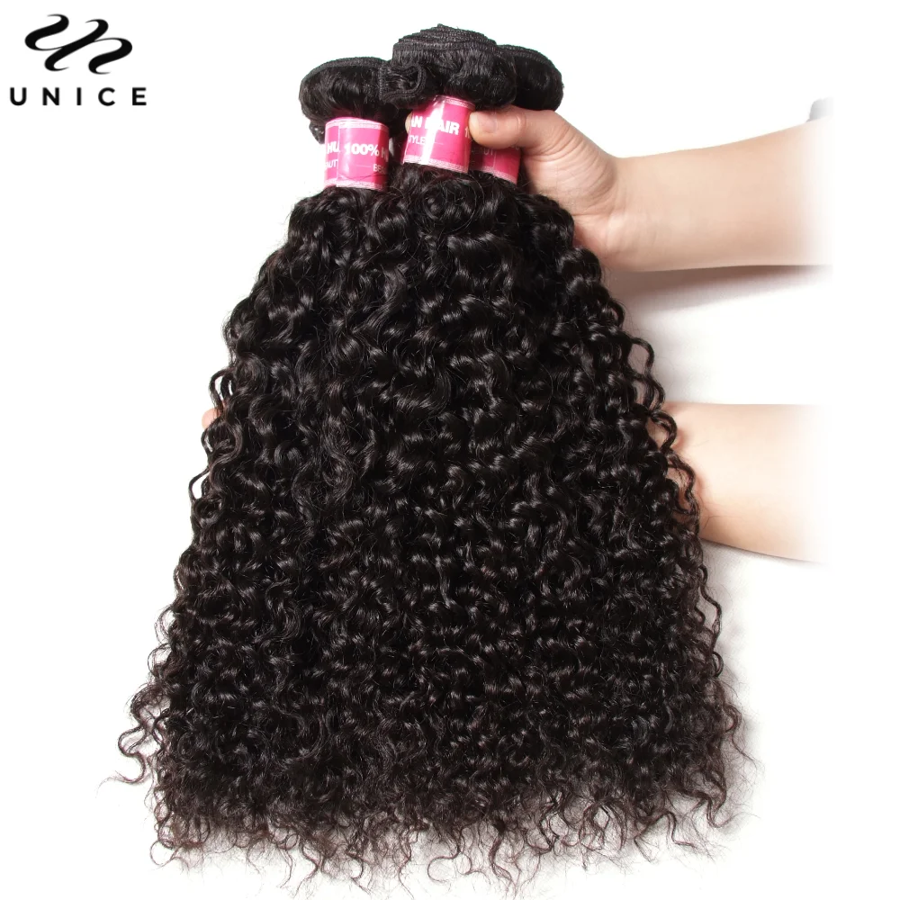 UNice Hair Curly Human Hair Bundles 100Gram 1/3/4 PCS Bundles Deal 100% Human Hair Natural Color Hair Sew In Weaves Wholesale