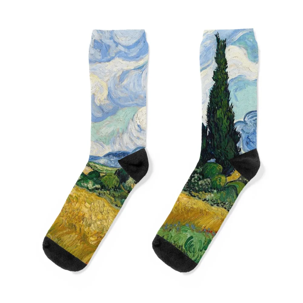 Wheat Field with Cypresses by Vincent van Gogh Socks Lots man ankle luxury Man Socks Women's