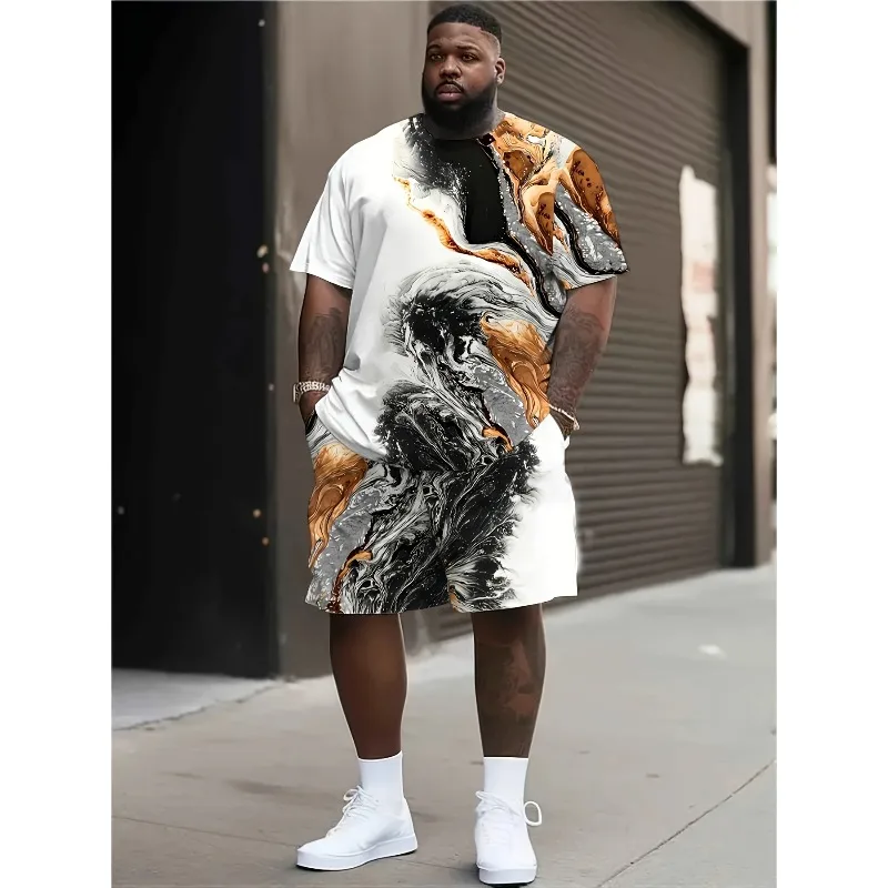 2025 Fashion Leisure Outdoor Sports Summer Men's 2-piece Latest 3D Digital Printed Short Sleeve Shorts Set