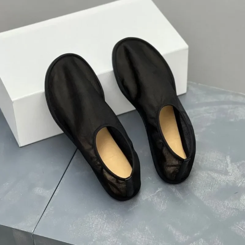 Mesh Women's Flat Shoes 2025 Summer New Semi Transparent Low Order Shoes Versatile Breathable and Simple Grandma Shoes Ladies